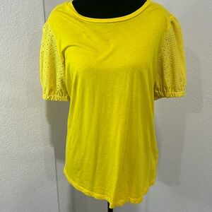 Michael Kors Yellow Short Sleeve Top with Eyelet Detail